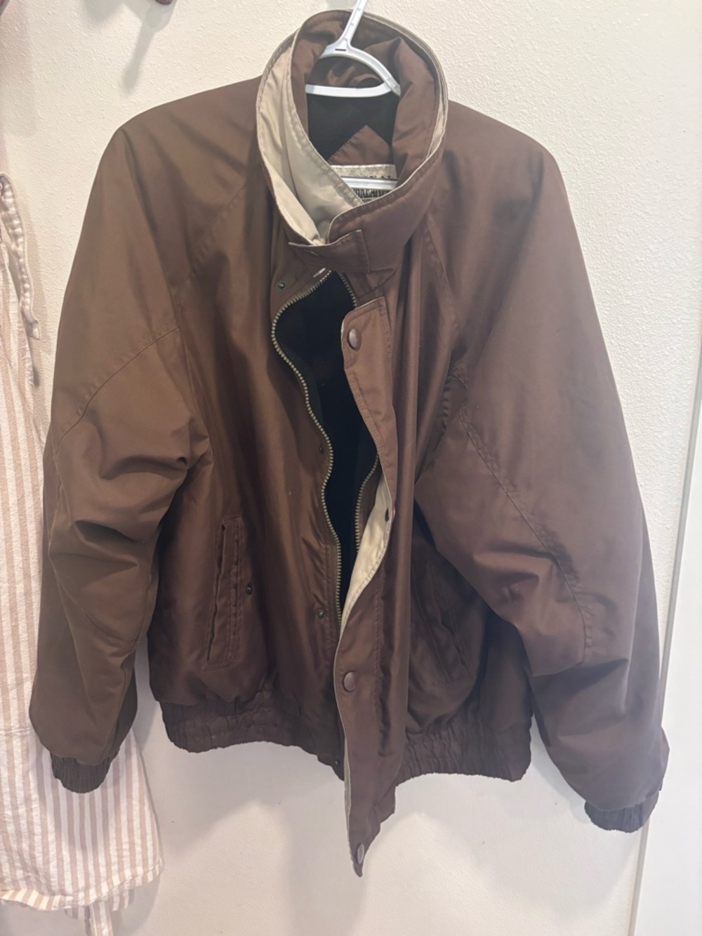 Men's Brown Windbreaker Jacket with Contrast Collar